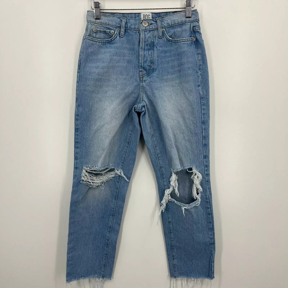 BDG‎ Jeans Women's Size 26 Blue Slim Straight Light Wash High Rise Distressed